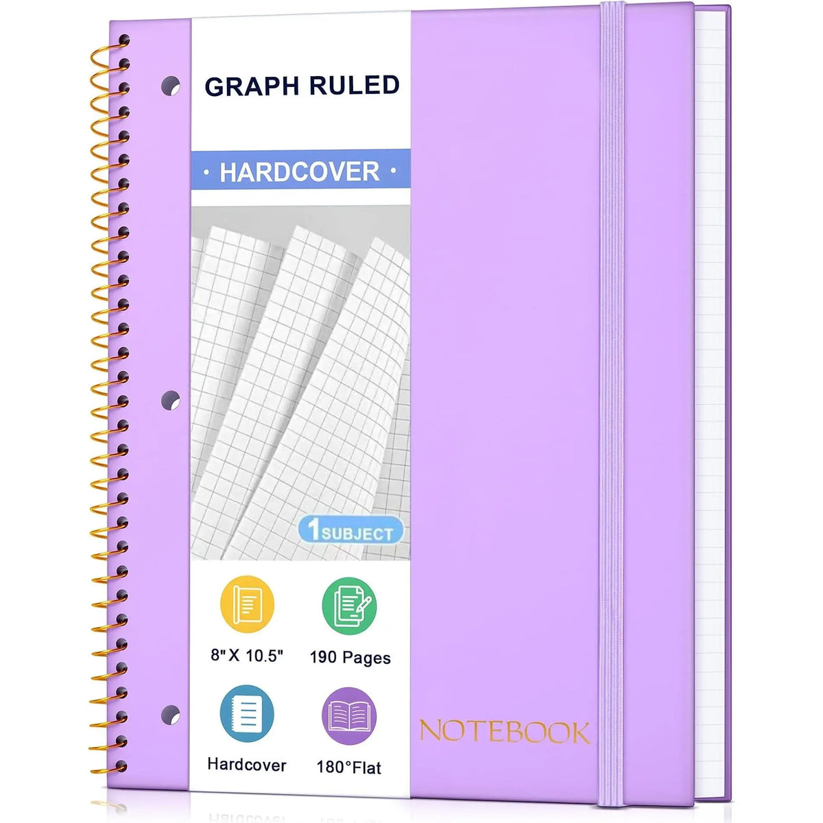 Modern 1-Subject Spiral Notebook for Students, College Ruled, 8"x10.5", 3-Hole Punched Perforated Pages, 95 Sheets, Black, Ideal for School, Office Use (Computers & Office Stationery Supplies)