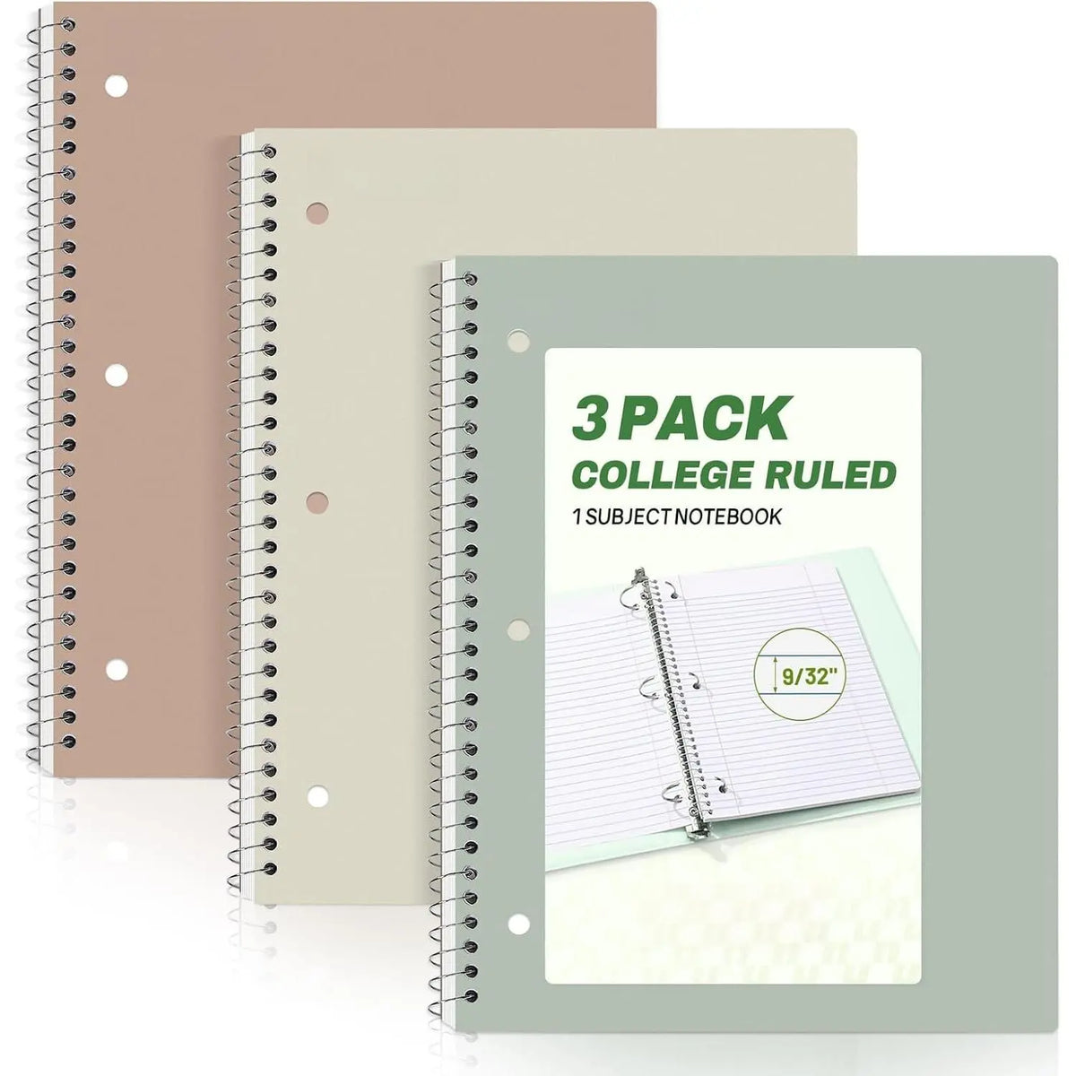 Spiral Notebooks, 3 Pack, 1-Subject, College Ruled Paper, 8" x 10-1/2", 70 Sheets per Notebook, Aesthetic Colors Spiral Notebooks for School