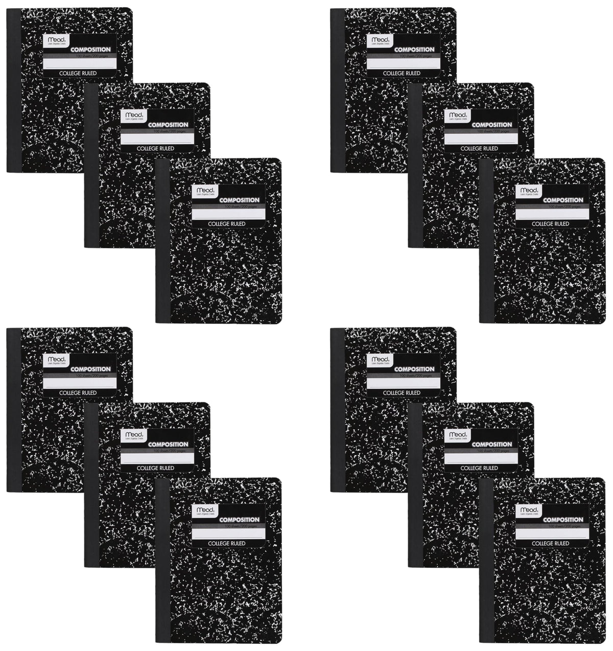 Mead Composition Notebook, College Ruled Paper, 9-3/4" x 7-1/2", 100 Sheets, Black Marble (09932)