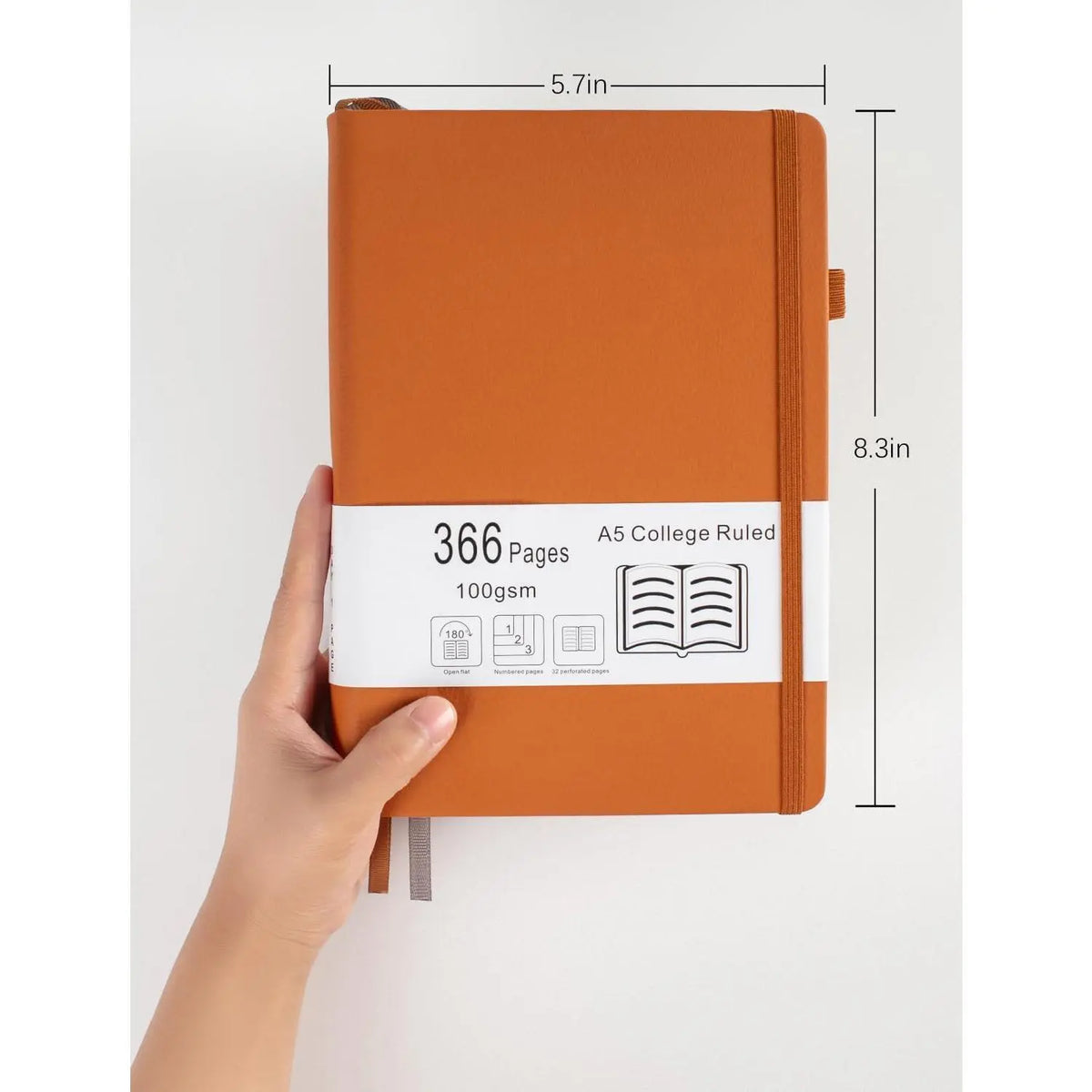 Thick College Ruled Notebook with 366 Numbered Pages, A5 Journals for Writing with 100GSM Lined Paper, Hardcover Leather Notebooks for Women Men School Note Taking Office Work Diary, 5.7"x8.3"