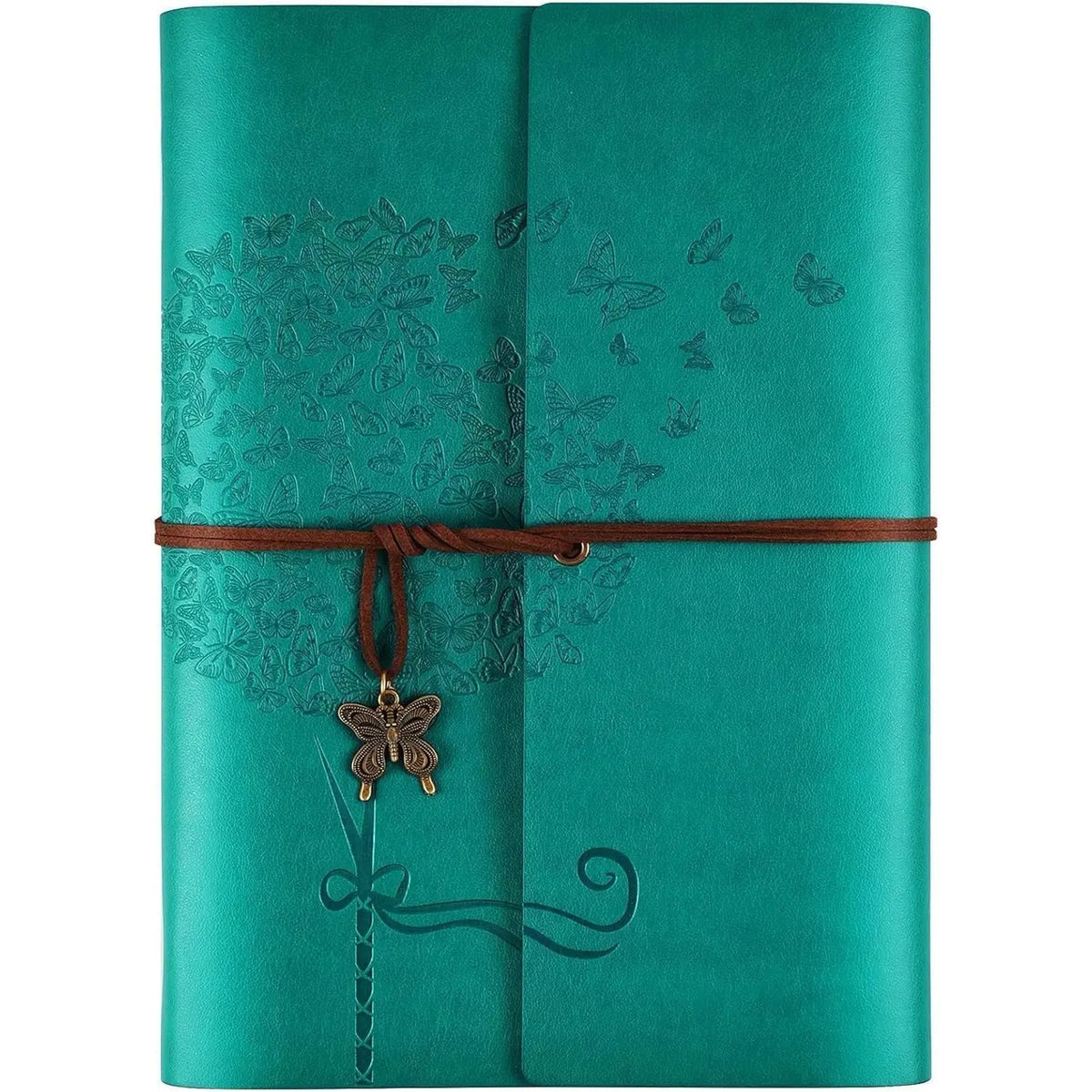 OMEYA A5 Leather Journal Notebook, Refillable Trifold Planner with Zipper Pocket, Dandelion & Butterfly Embossed Writing Diary with Card Slots & Strap Closure, 100gsm Thick Lined Paper (Blue/Pink/Purple/Brown)