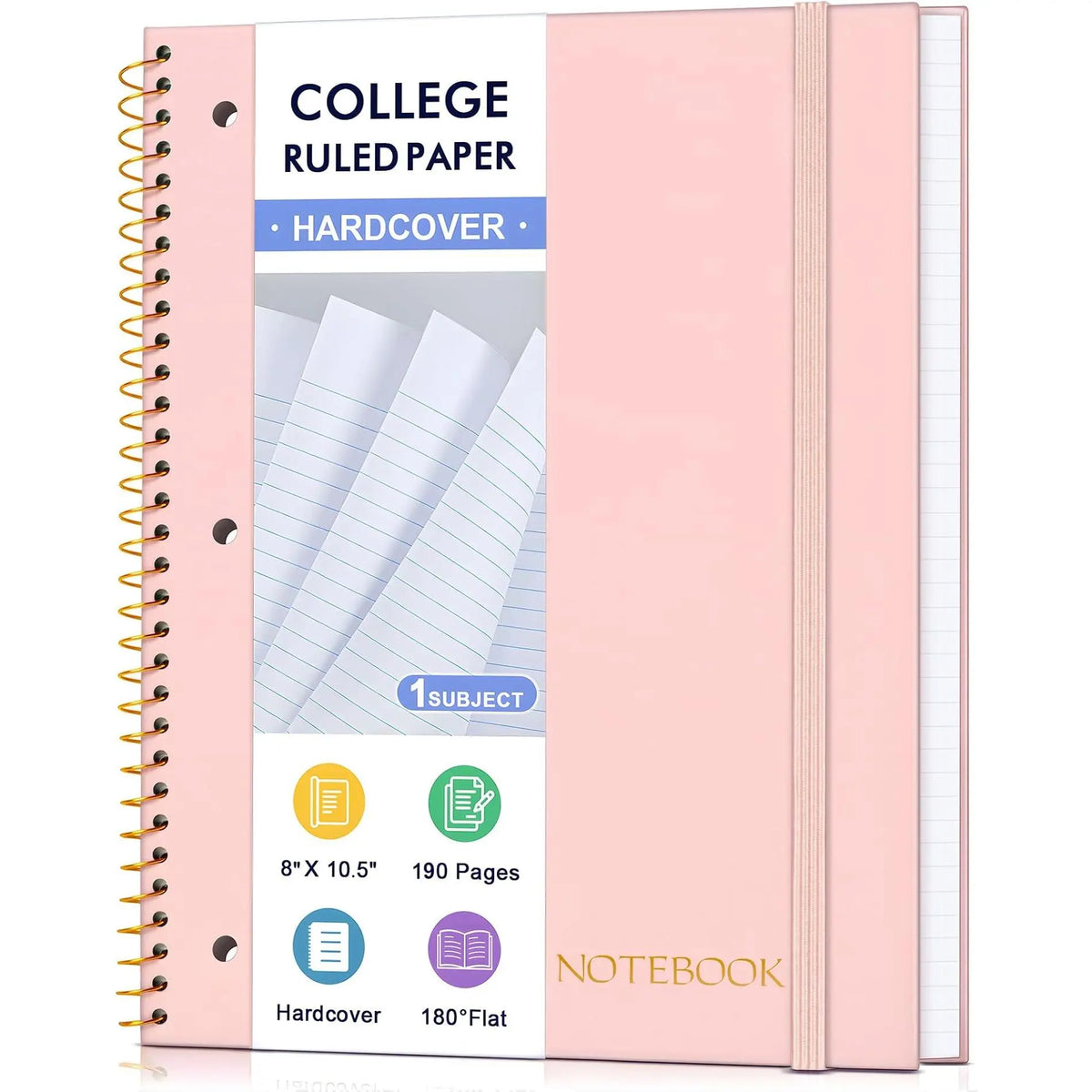 Modern 1-Subject Spiral Notebook for Students, College Ruled, 8"x10.5", 3-Hole Punched Perforated Pages, 95 Sheets, Black, Ideal for School, Office Use (Computers & Office Stationery Supplies)
