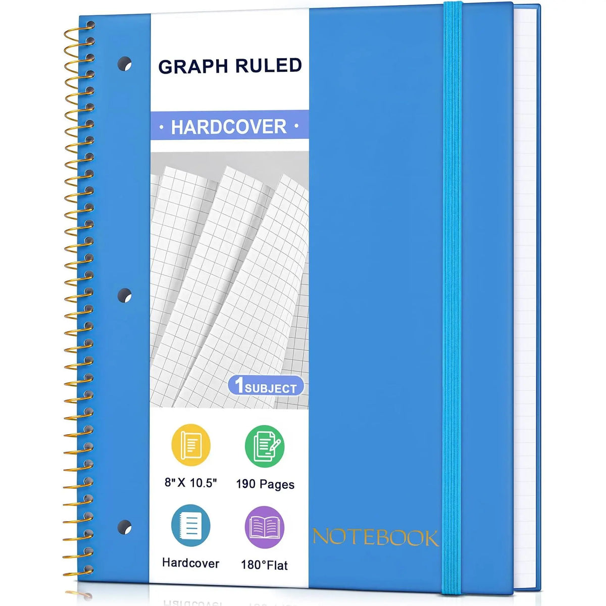 Modern 1-Subject Spiral Notebook for Students, College Ruled, 8"x10.5", 3-Hole Punched Perforated Pages, 95 Sheets, Black, Ideal for School, Office Use (Computers & Office Stationery Supplies)