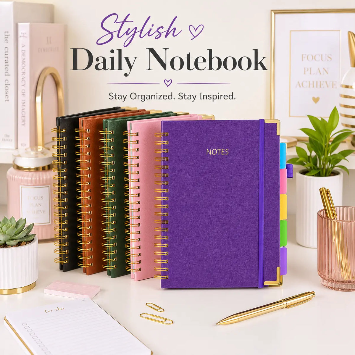 A5 Hardcover Spiral Bound Notebook - 300 Pages, 5 Color Options, Study/Office Writing/Journaling Tool, Daily Planner, Gift for Students,sohochic
