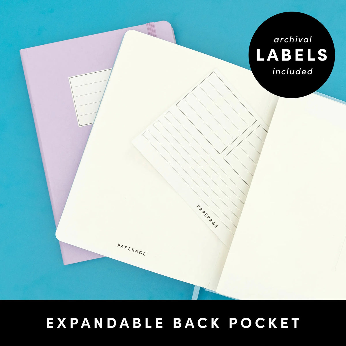 PAPERAGE Thread Bound Dotted Page Hardcover Bullet Journal Notebook - Faux Leather Cover, 100GSM Penready Thick Paper, 160 Pages, 5.6"x8" Portable, Elastic Band, Inner Pocket, Sticker Labels, Blank Journal, Office Stationery for Students