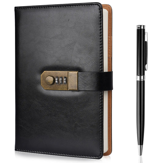 Nicpro Locked Journal Notebook, A5 Soft PU Cover Feels Premium Password Diary with Metal Pen, 260 Pages, 10x7in Vintage Change Code Notebook for Gifts for Women, Adulting Gifts, Travel Planning & Organization