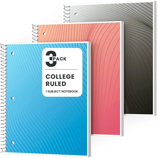 1 Subject Spiral Notebook College Ruled 3 Pack, 140 Pages