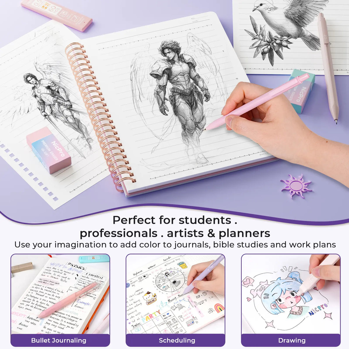 Nicpro 76PCS Aesthetic Christian Women's Bible Study Kit - Tabs, Notebook, Highlighter, Mechanical Pencils, Pencil Pouch - Cute Back to School Haul Supplies, College Essentials (Office Stationery)