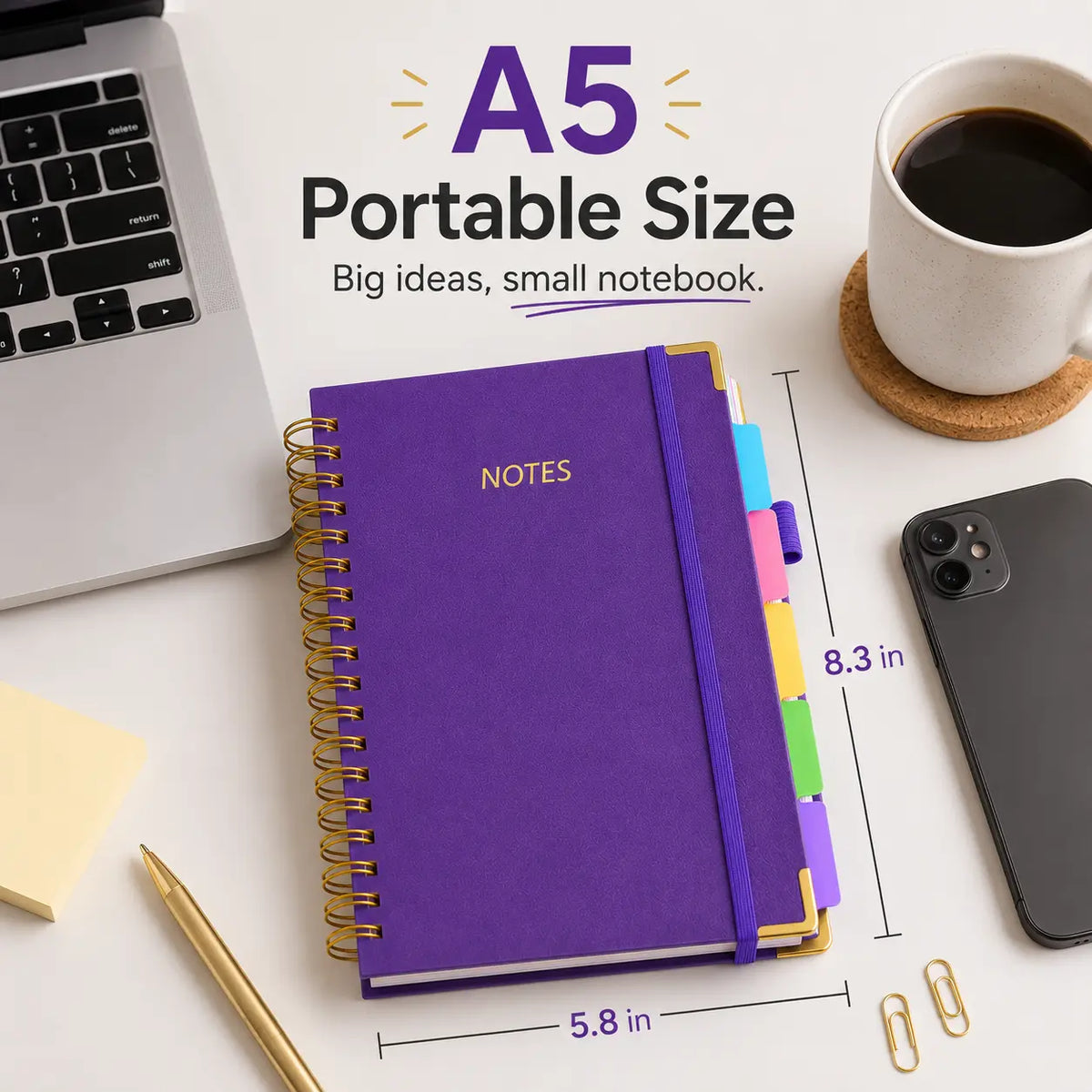 A5 Hardcover Spiral Bound Notebook - 300 Pages, 5 Color Options, Study/Office Writing/Journaling Tool, Daily Planner, Gift for Students,sohochic