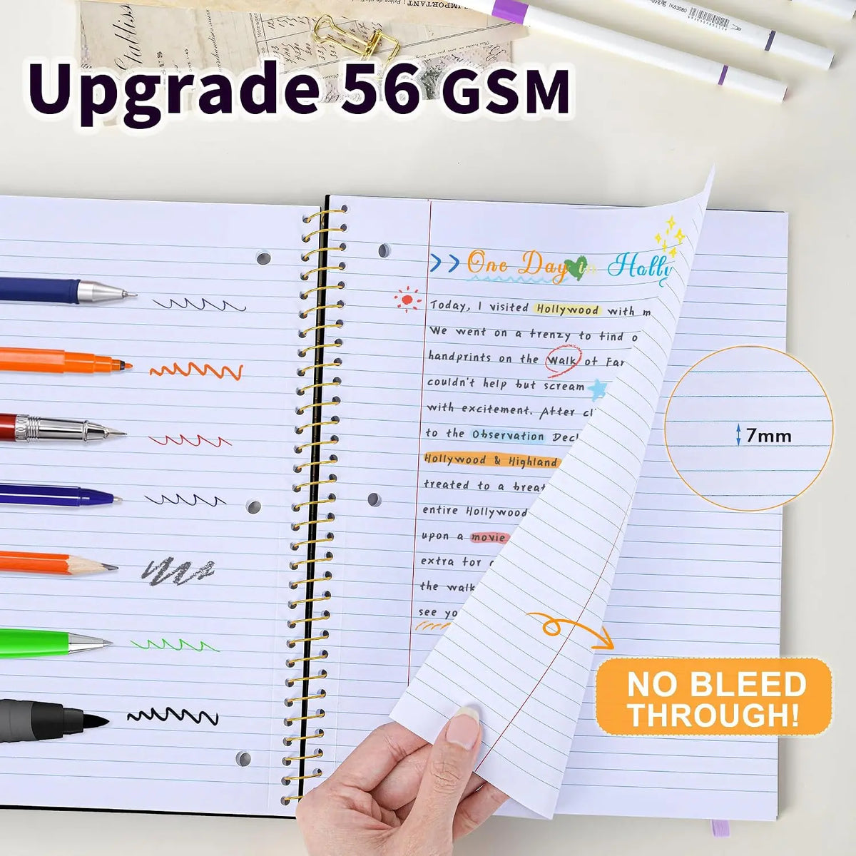 Modern 1-Subject Spiral Notebook for Students, College Ruled, 8"x10.5", 3-Hole Punched Perforated Pages, 95 Sheets, Black, Ideal for School, Office Use (Computers & Office Stationery Supplies)