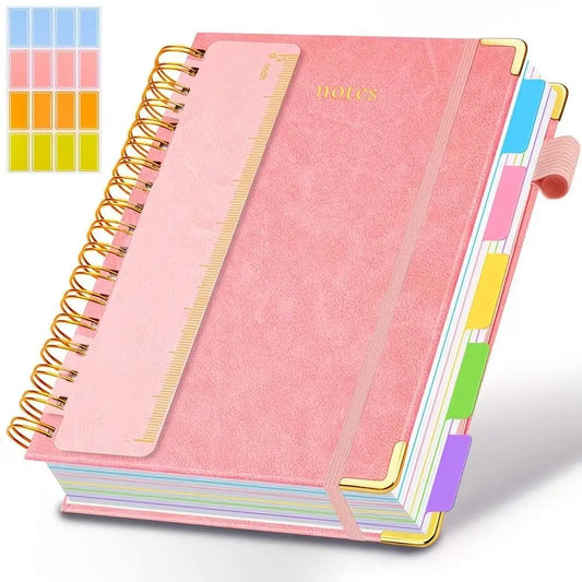 A5 Spiral Notebook with Ruler, 300 Pages Hard Cover, 100gsm Thick Paper, Vintage Style, Leather-Like Cover, Ideal for Work, School, University Planning