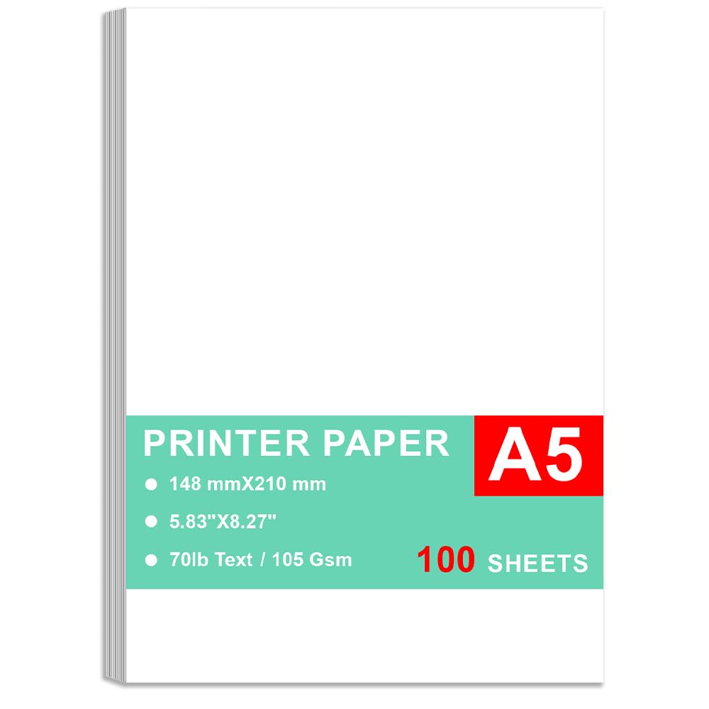 Printer Paper - 300 Sheets, A5 Premium Bright White Paper, 28lb Bond / 70lb Text (105 gsm) Bright White Paper – Great for Copy, Printing, Writing, 5.83" x 8.27" (148 x 210 mm)