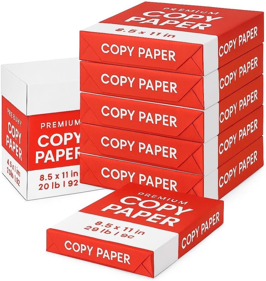 6 Reams Copy Paper (3,000 Sheets) – 8.5 x 11", 20 lb, Bright White – Recyclable Packaging, Sustainably Sourced – Multipurpose Printer & Copier Paper for Office, School, Home