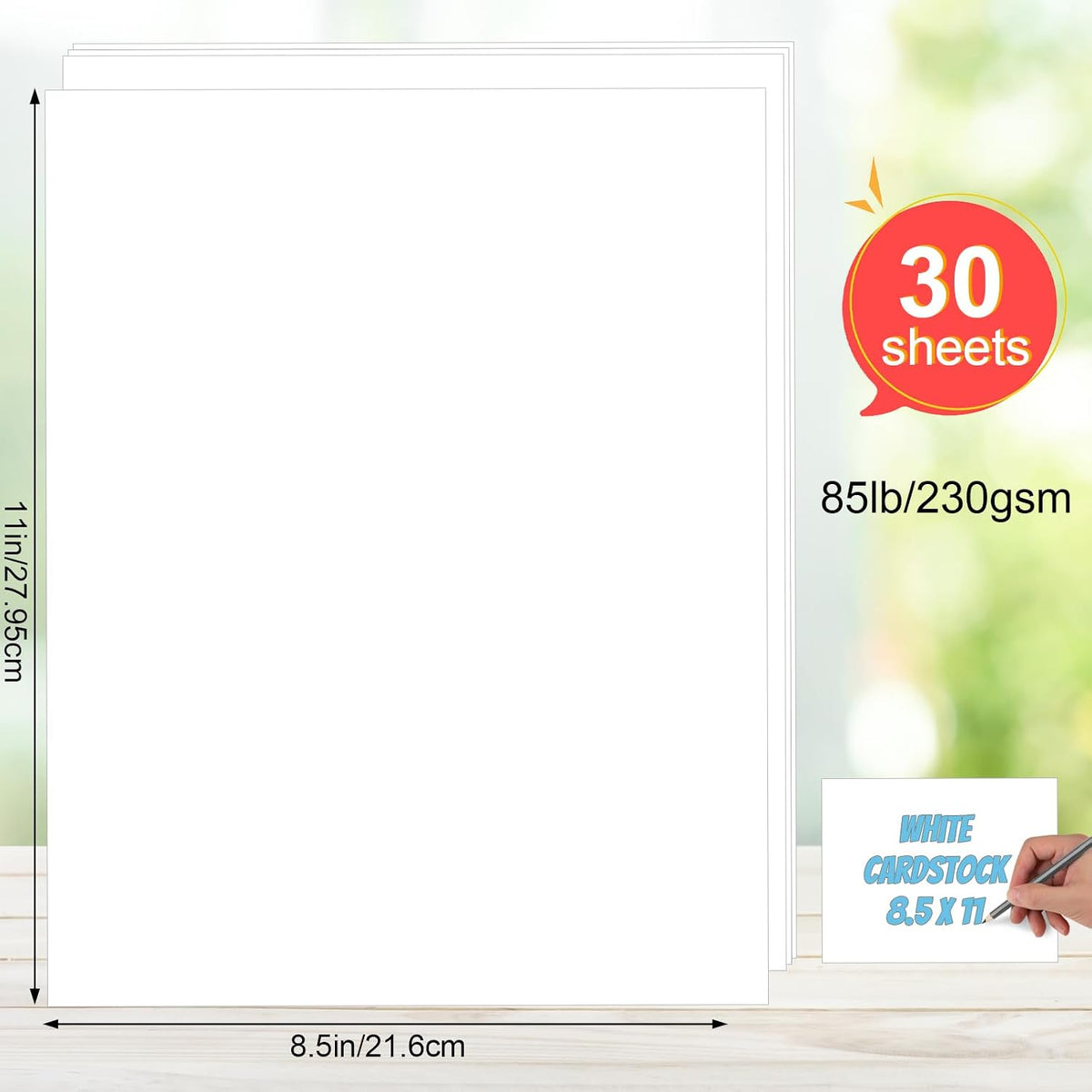 White Cardstock 8.5 x 11, 230gsm Cover Cardstock Paper, 85 Lb Heavy Card Stock for Printer, Card Stock Paper for Invitations, Scrapbooking, Crafts, Diy Cards, Decoration, Drawing (30 Sheets)