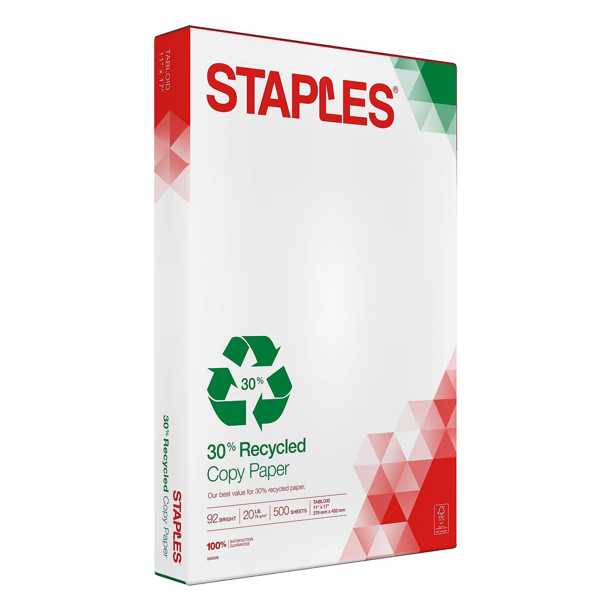 Staples 30% Recycled Copy Paper, 8.5x11 In, 20 lb, 92 Bright, 5/Ctn