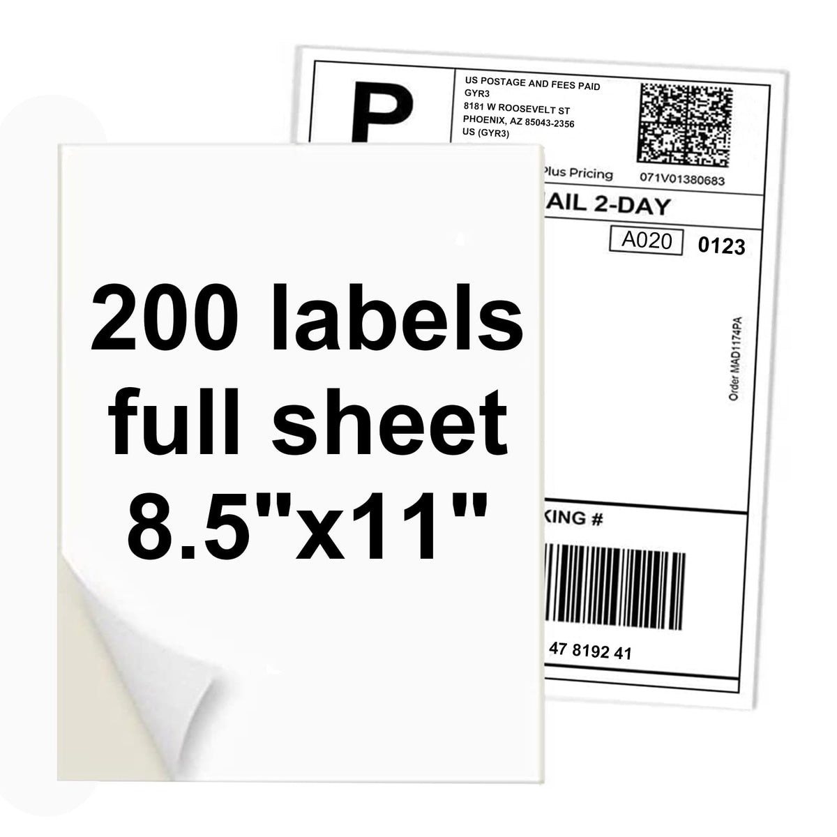 100 Full Sheets Sticker Paper for Laser & Ink Jet Printers, 8.5" x 11" Full Sheet Address Shipping Label, 100 Sheets 100 Labels
