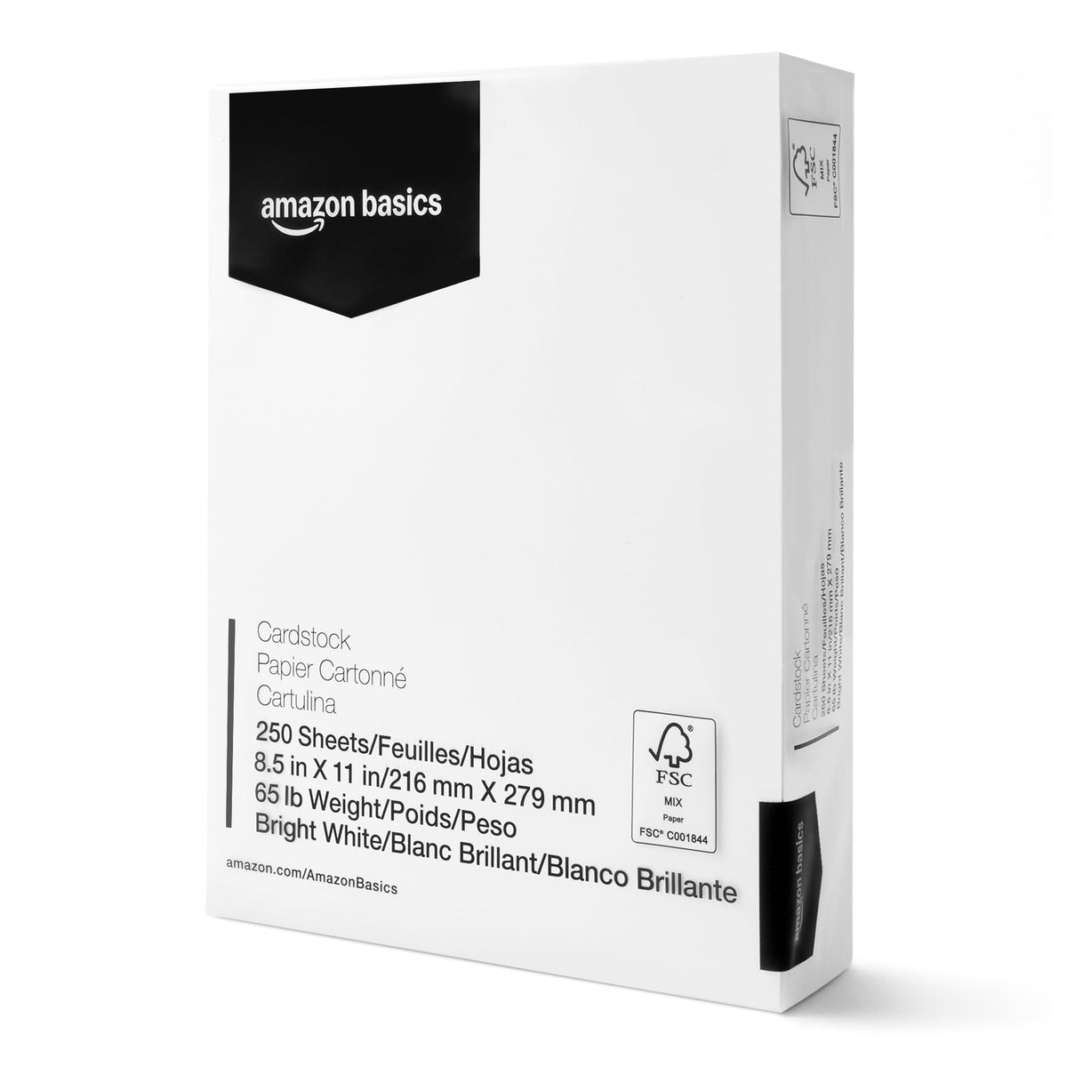 Amazon Basics Cardstock Paper, 8.5" x 11", 65 lb/176 gsm, 96 Bright White, 250 Sheets (Pack of 2)