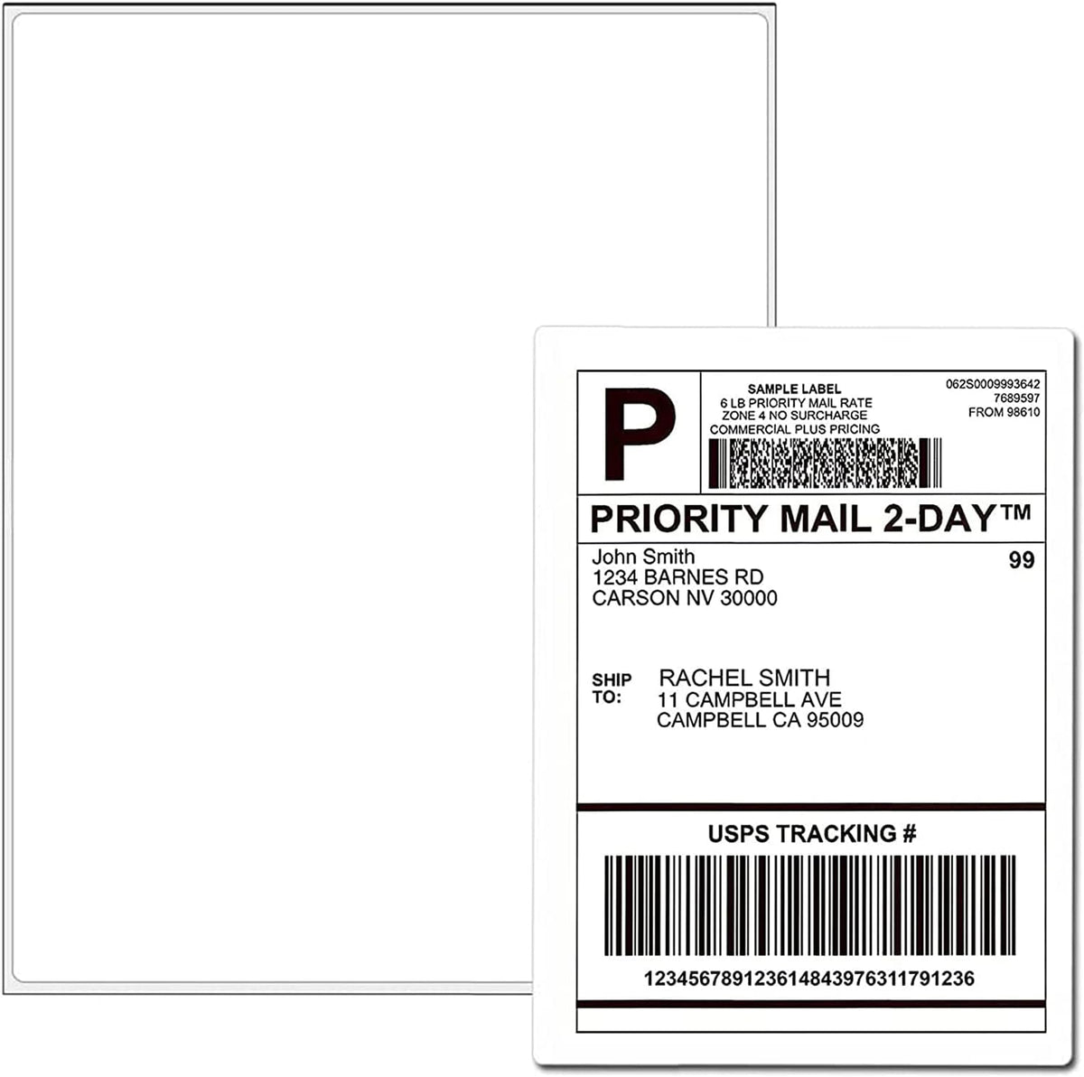 100 Full Sheets Sticker Paper for Laser & Ink Jet Printers, 8.5" x 11" Full Sheet Address Shipping Label, 100 Sheets 100 Labels