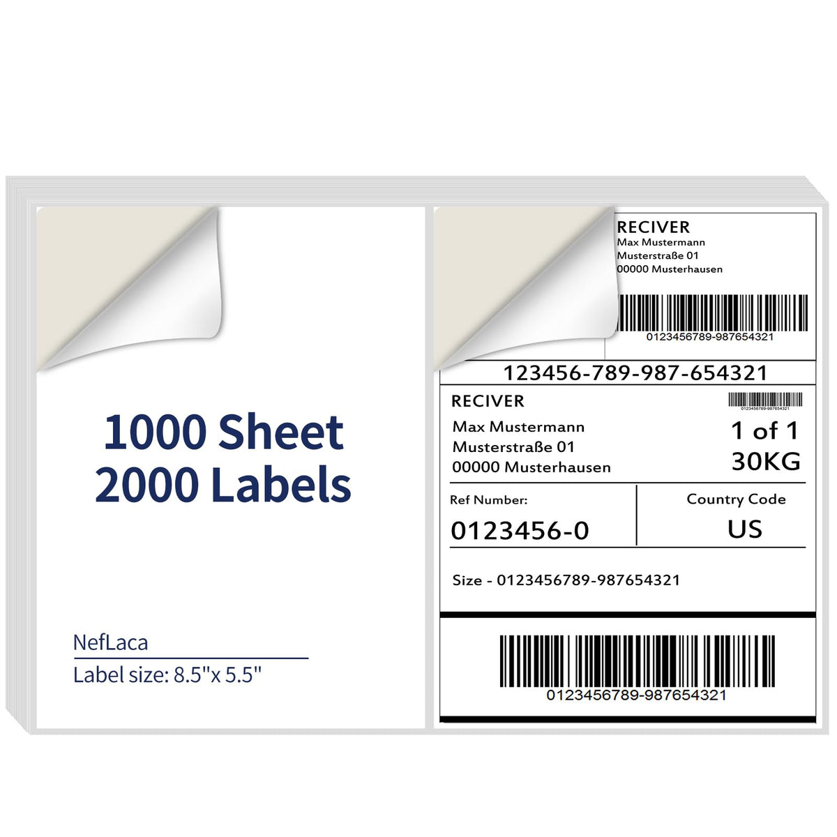 100 Full Sheets Sticker Paper for Laser & Ink Jet Printers, 8.5" x 11" Full Sheet Address Shipping Label, 100 Sheets 100 Labels