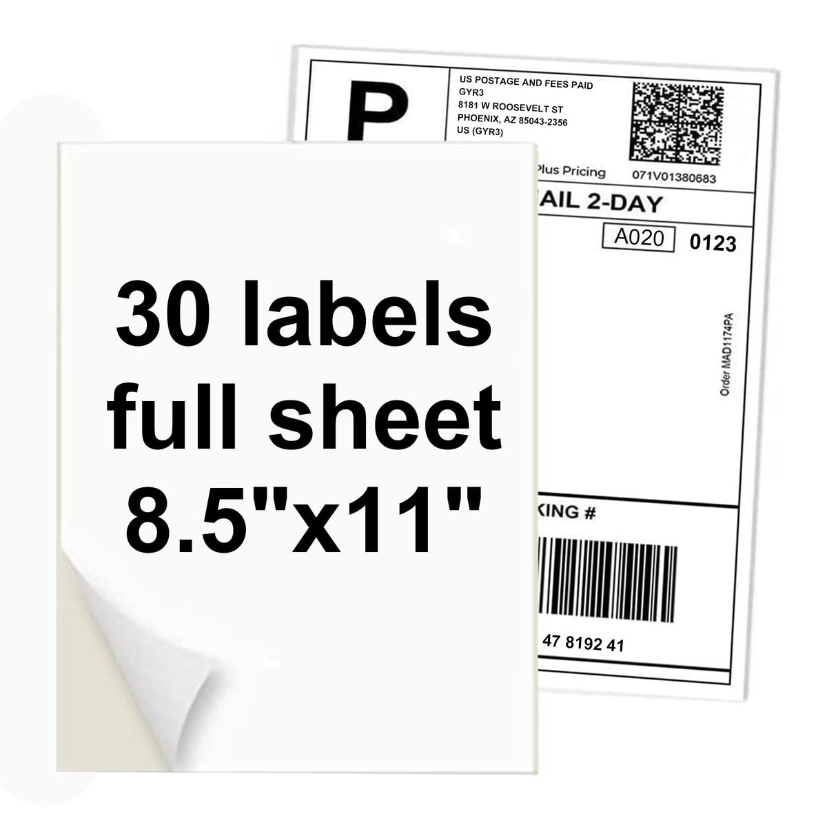 100 Full Sheets Sticker Paper for Laser & Ink Jet Printers, 8.5" x 11" Full Sheet Address Shipping Label, 100 Sheets 100 Labels