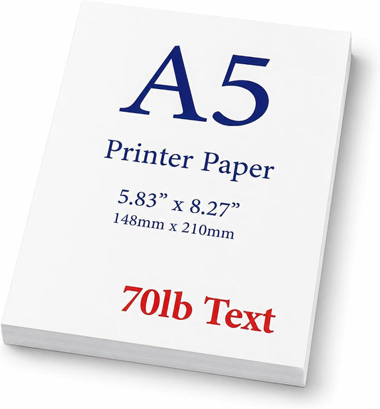 Premium A5 Printer Paper 5.83" x 8.27" 70lb Text (105gsm) - 250 Sheets