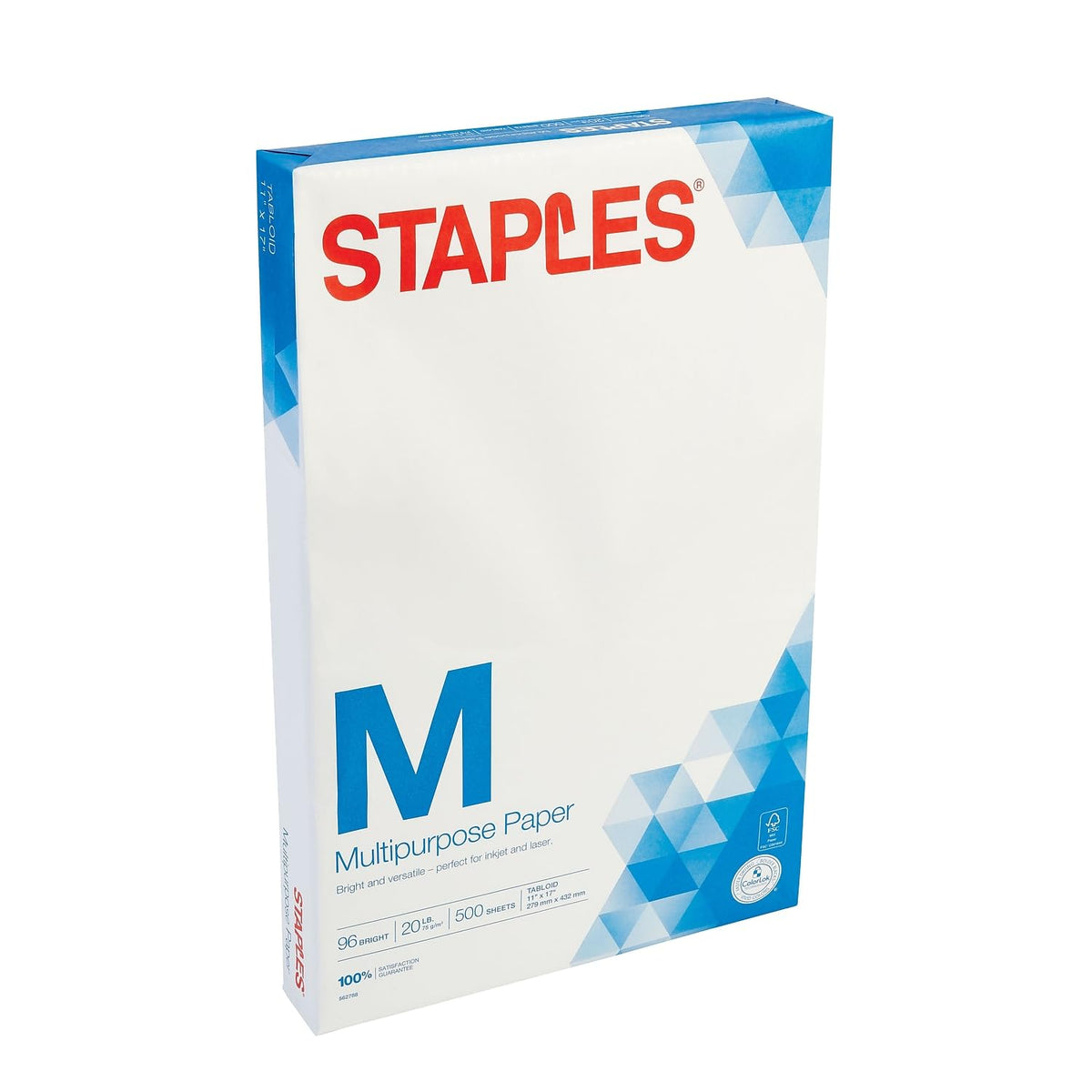 Staples Inkjet Paper, 11x17 Inch, 20 lb., 1 Carton of 5 Reams