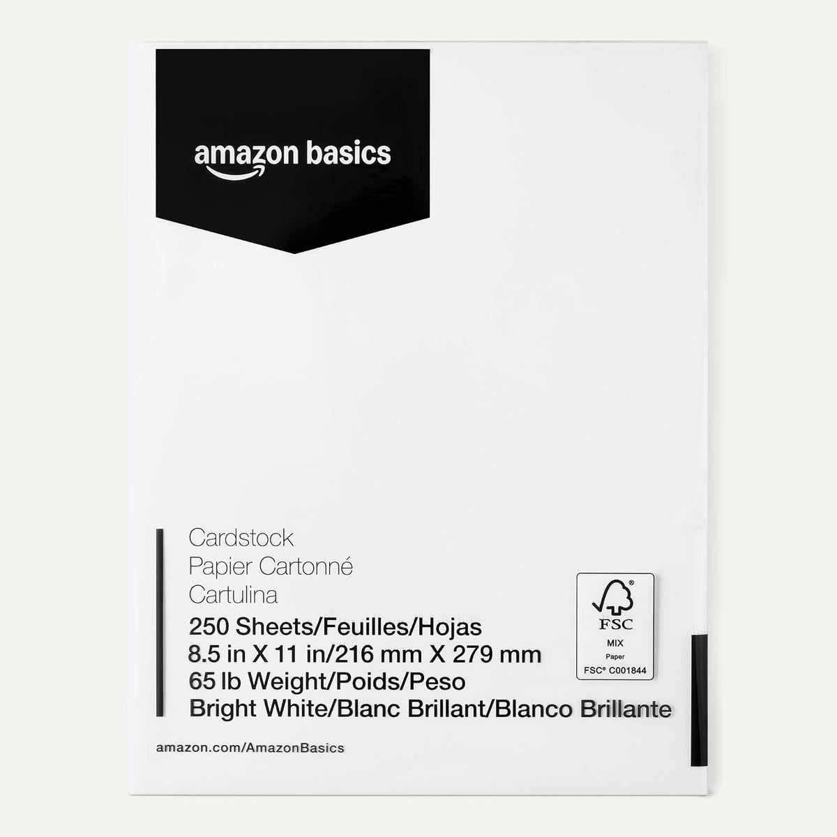Amazon Basics Cardstock Paper, 8.5" x 11", 65 lb/176 gsm, 96 Bright White, 250 Sheets (Pack of 2)