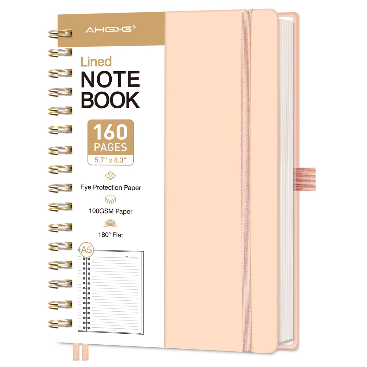 AHGXG Spiral Journal Notebook, 160 Lined Pages, A5 Size (5.7'' x 8.3'')