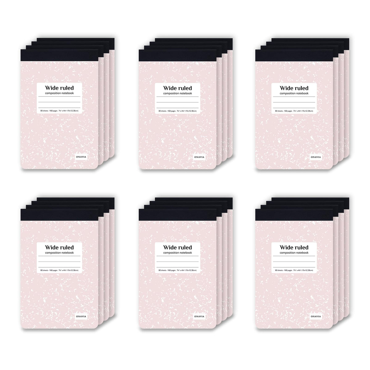 ONAVIA Composition Notebook Wide Ruled 6 Pack, 200 Pages, Marble Black