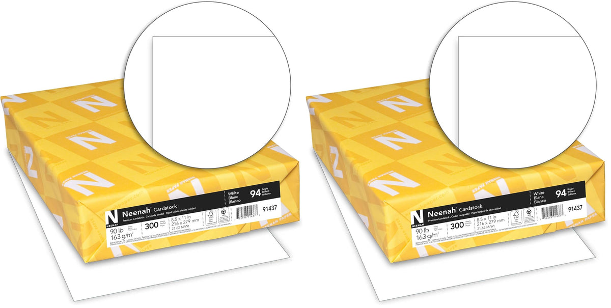 Neenah Index Cardstock, 8.5" x 11", 90 lb./163 gsm, White, 300 Sheets, Lightweight, 94 Brightness - EXTRA SHEETS, MORE VALUE! (91437)