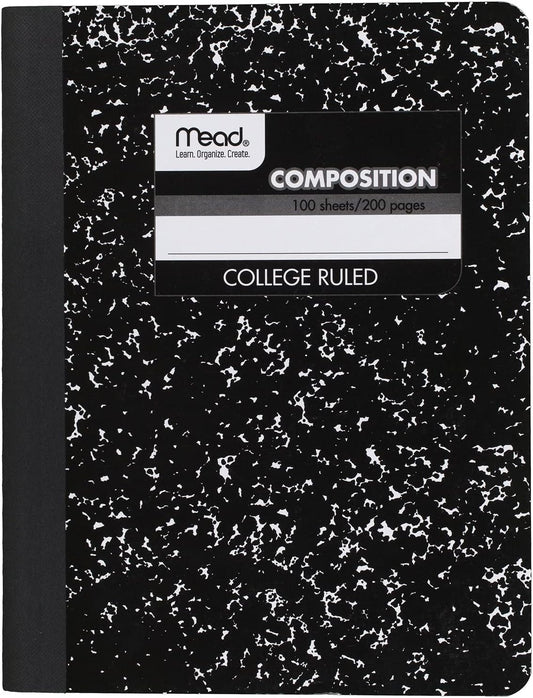 Mead Composition Notebook, College Ruled Paper, 9-3/4" x 7-1/2", 100 Sheets, Black Marble (09932)