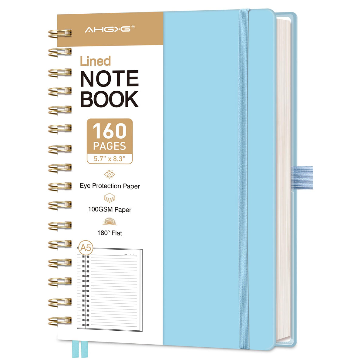 AHGXG Spiral Journal Notebook, 160 Lined Pages, A5 Size (5.7'' x 8.3'')