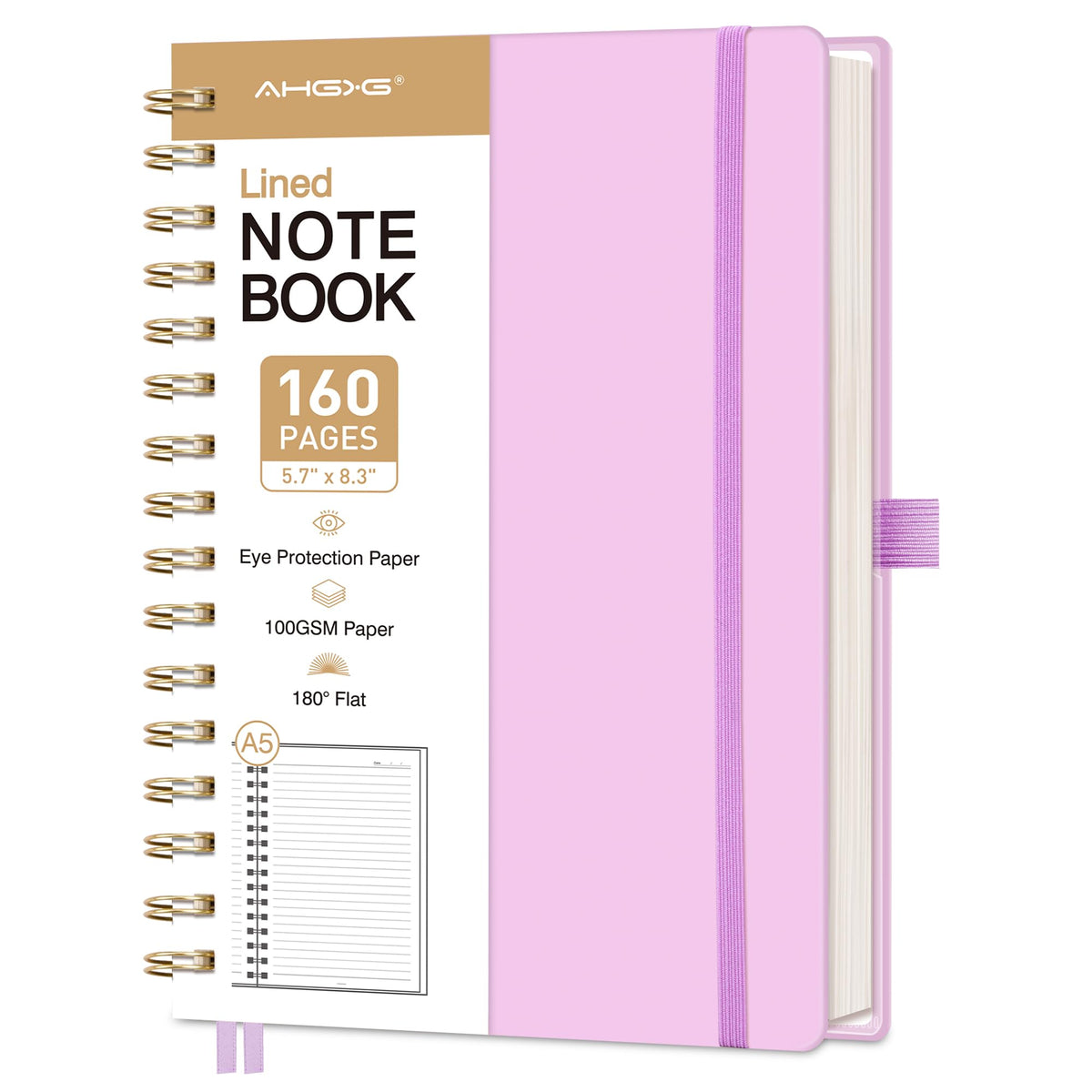 AHGXG Spiral Journal Notebook, 160 Lined Pages, A5 Size (5.7'' x 8.3'')
