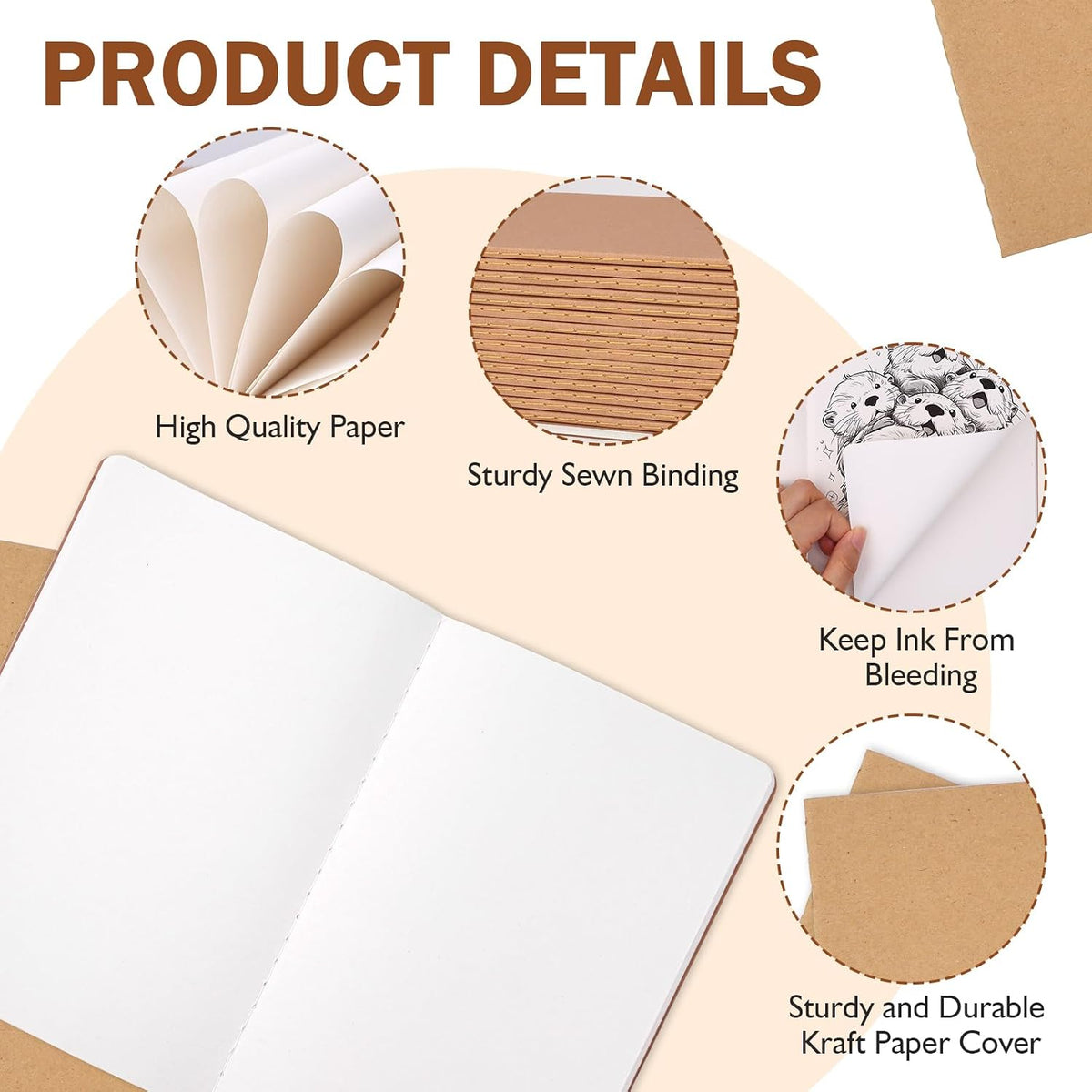 40 Pack Blank Kraft Notebooks, A5 Unlined Sketchbook Bulk, 8.3 X 5.5 Inch