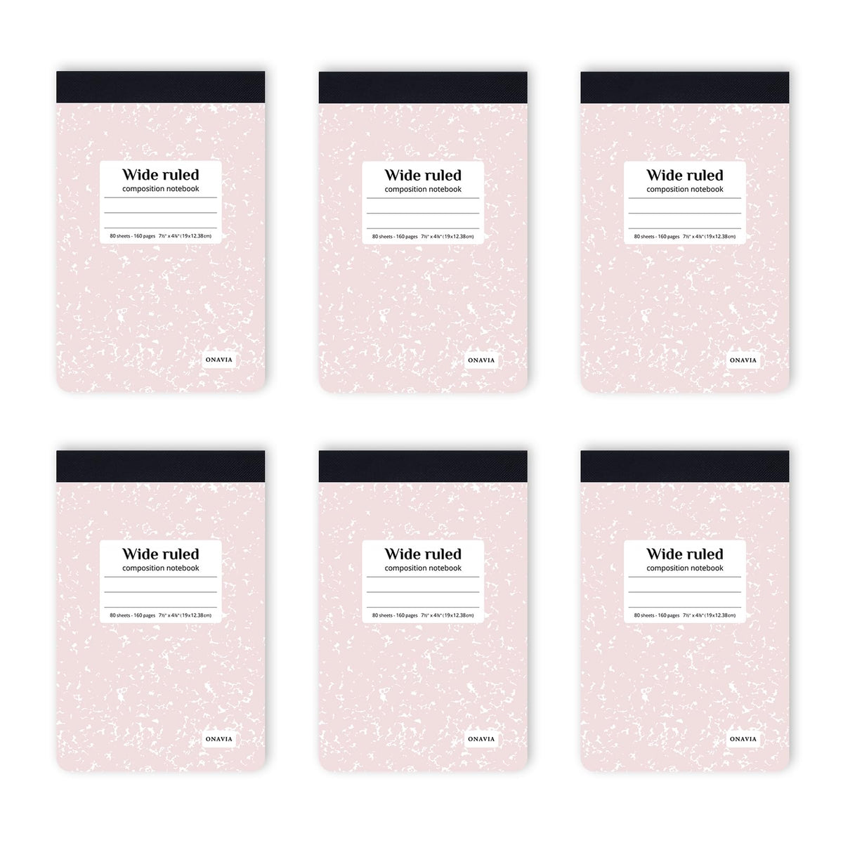 ONAVIA Composition Notebook Wide Ruled 6 Pack, 200 Pages, Marble Black