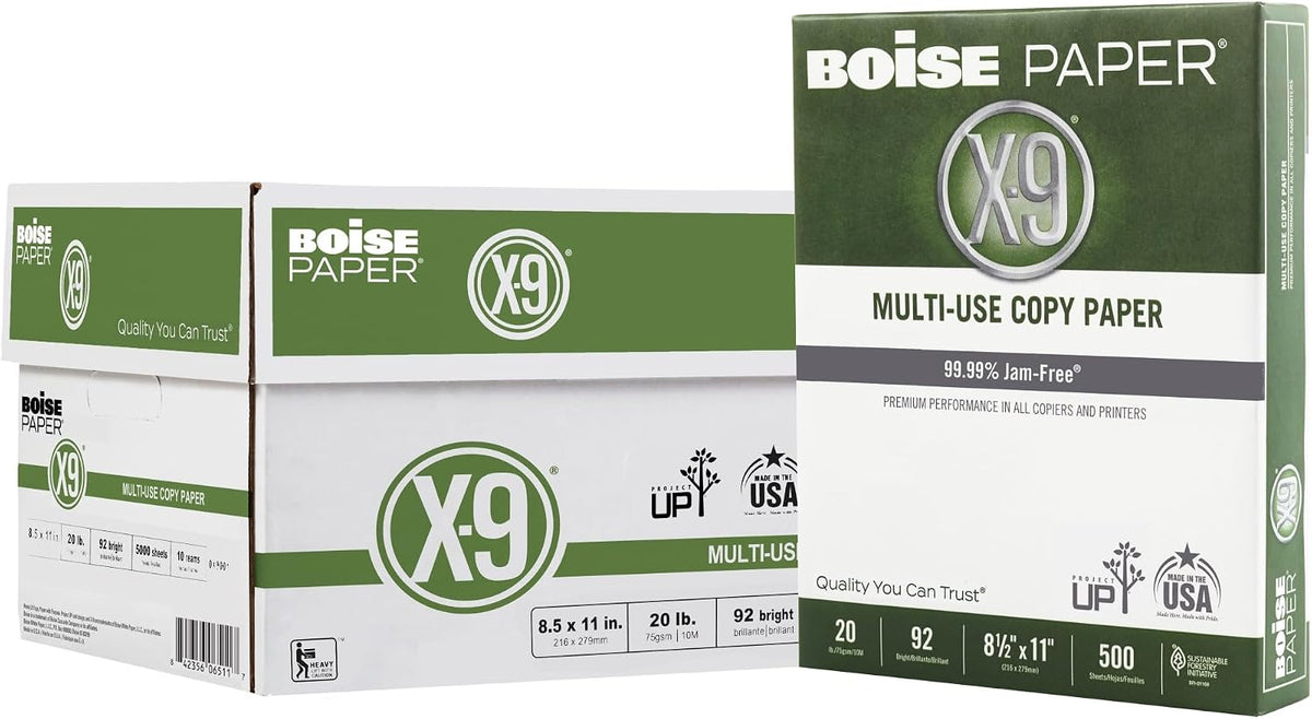 Boise X-9 Multi-Use Printer & Copy Paper, 10 Reams, White, Legal (8.5in x 14in), 5000 Sheets Per Case, 20 Lb, 92 Brightness