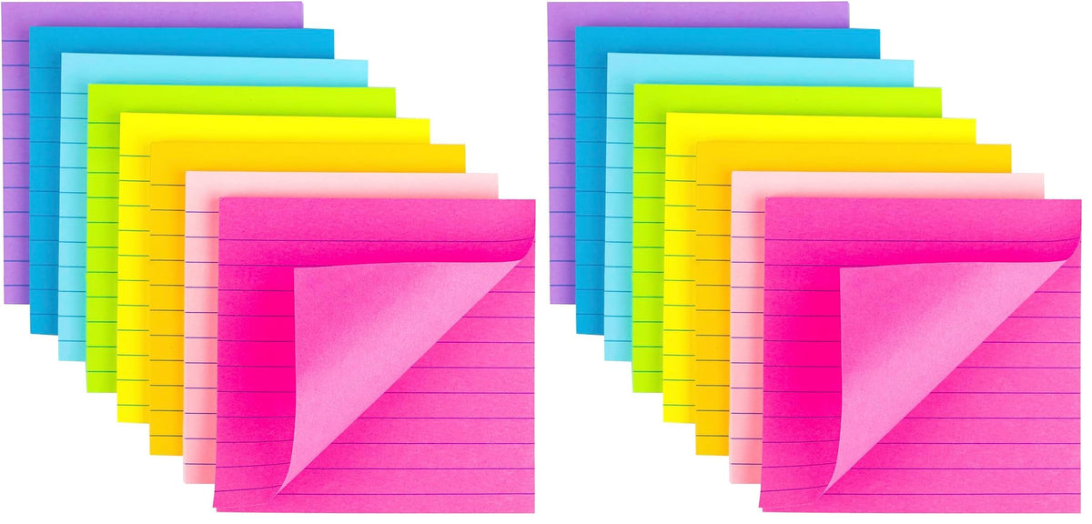 (8 Pack) Lined Sticky Notes 4x4 Bright Stickies