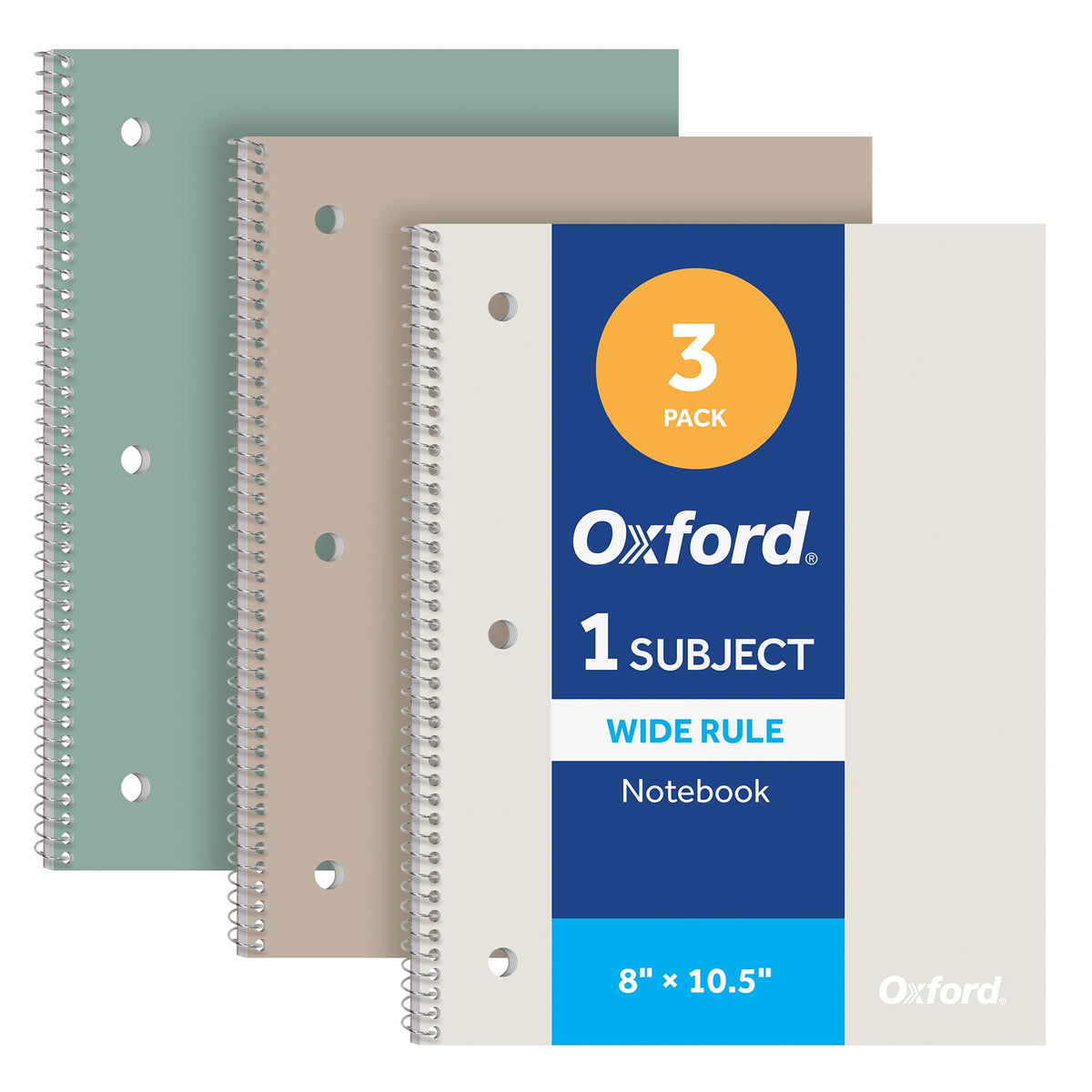 Oxford Spiral Notebooks, 3 Pack, College Ruled, 70 Sheets, Earthtone Covers