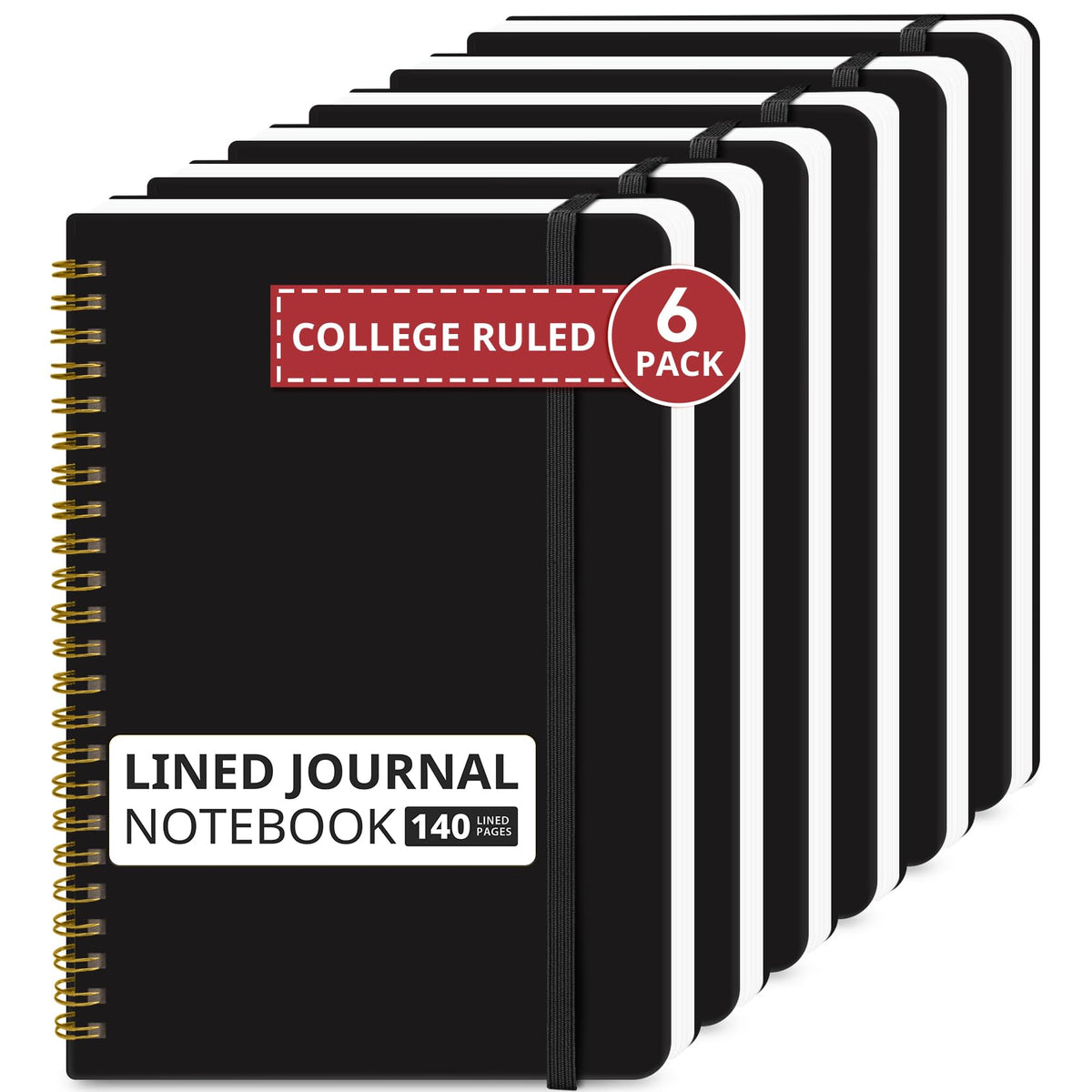 Taja 6 Pack Lined Notebooks for Work Hardcover Spiral Journal for Office