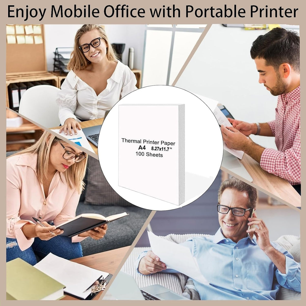 A4 Thermal Paper for Portable Printers(8.27x11.69In, 100 Sheets), BPA-Free