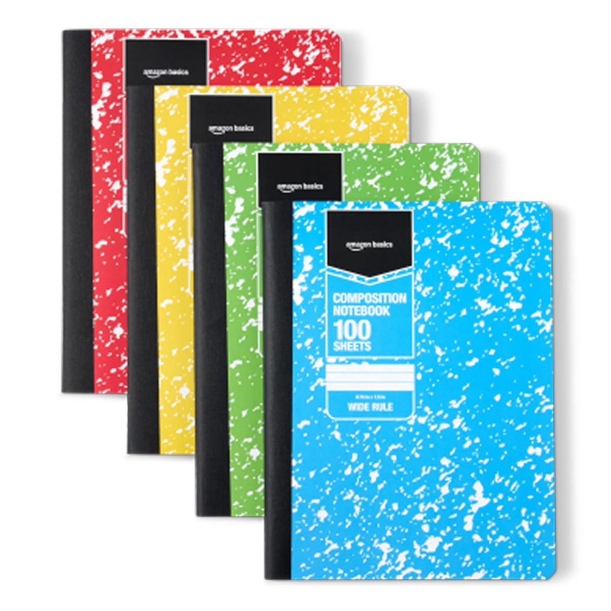 Amazon Basics Composition Notebook, College Ruled, 100 Sheets, 9.75" x 7.5", Assorted Marble Colors, 12-Pack