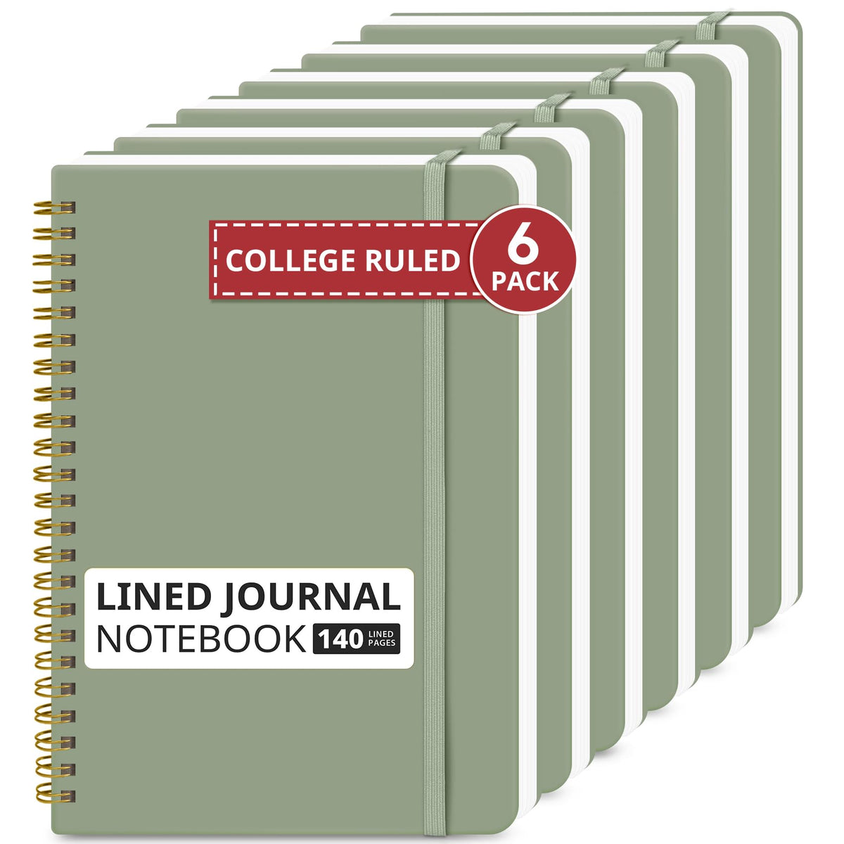 Taja 6 Pack Lined Notebooks for Work Hardcover Spiral Journal for Office