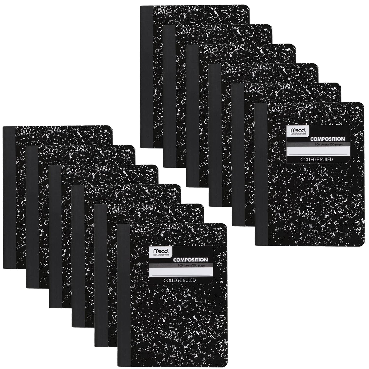 Mead Composition Notebook, College Ruled Paper, 9-3/4" x 7-1/2", 100 Sheets, Black Marble (09932)