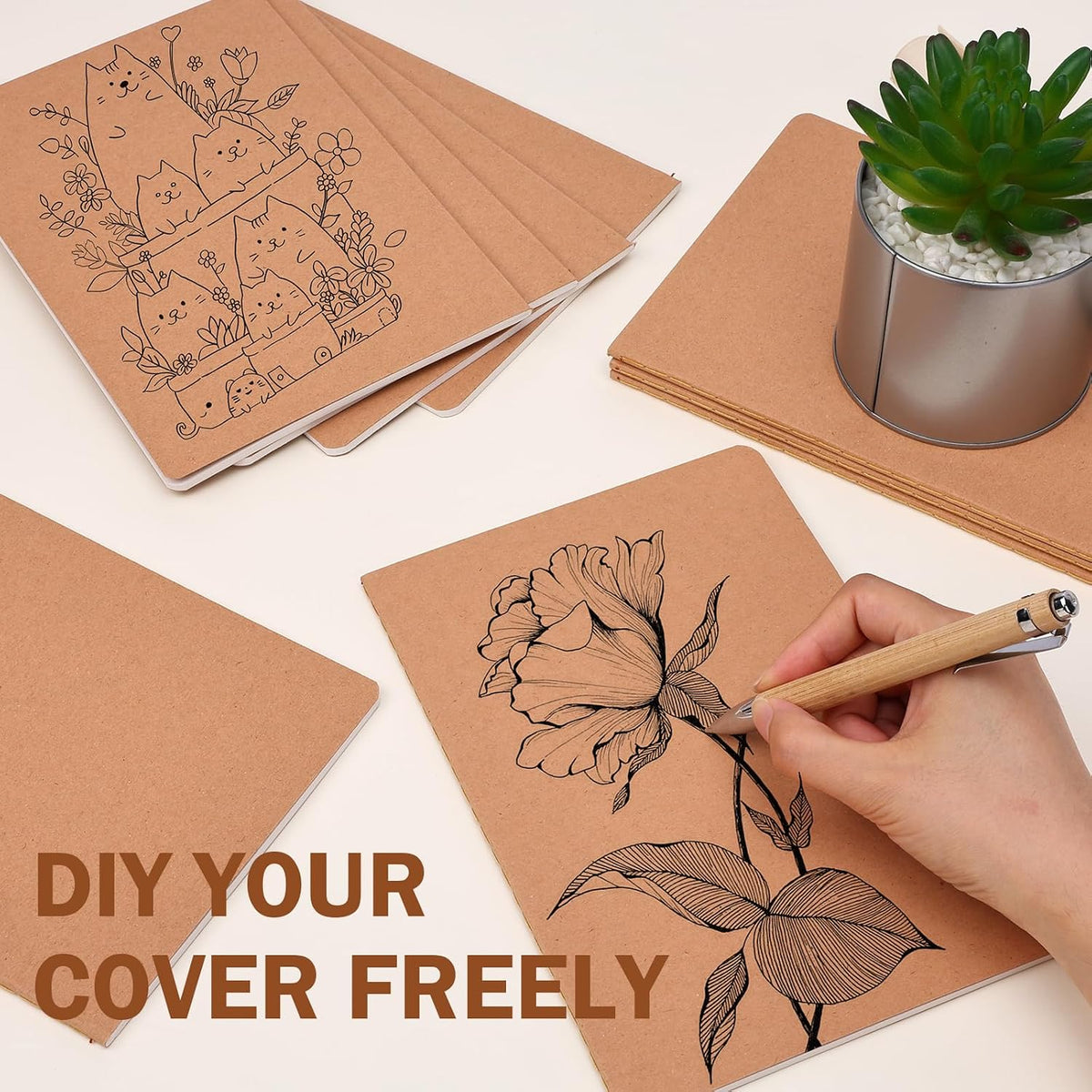 40 Pack Blank Kraft Notebooks, A5 Unlined Sketchbook Bulk, 8.3 X 5.5 Inch