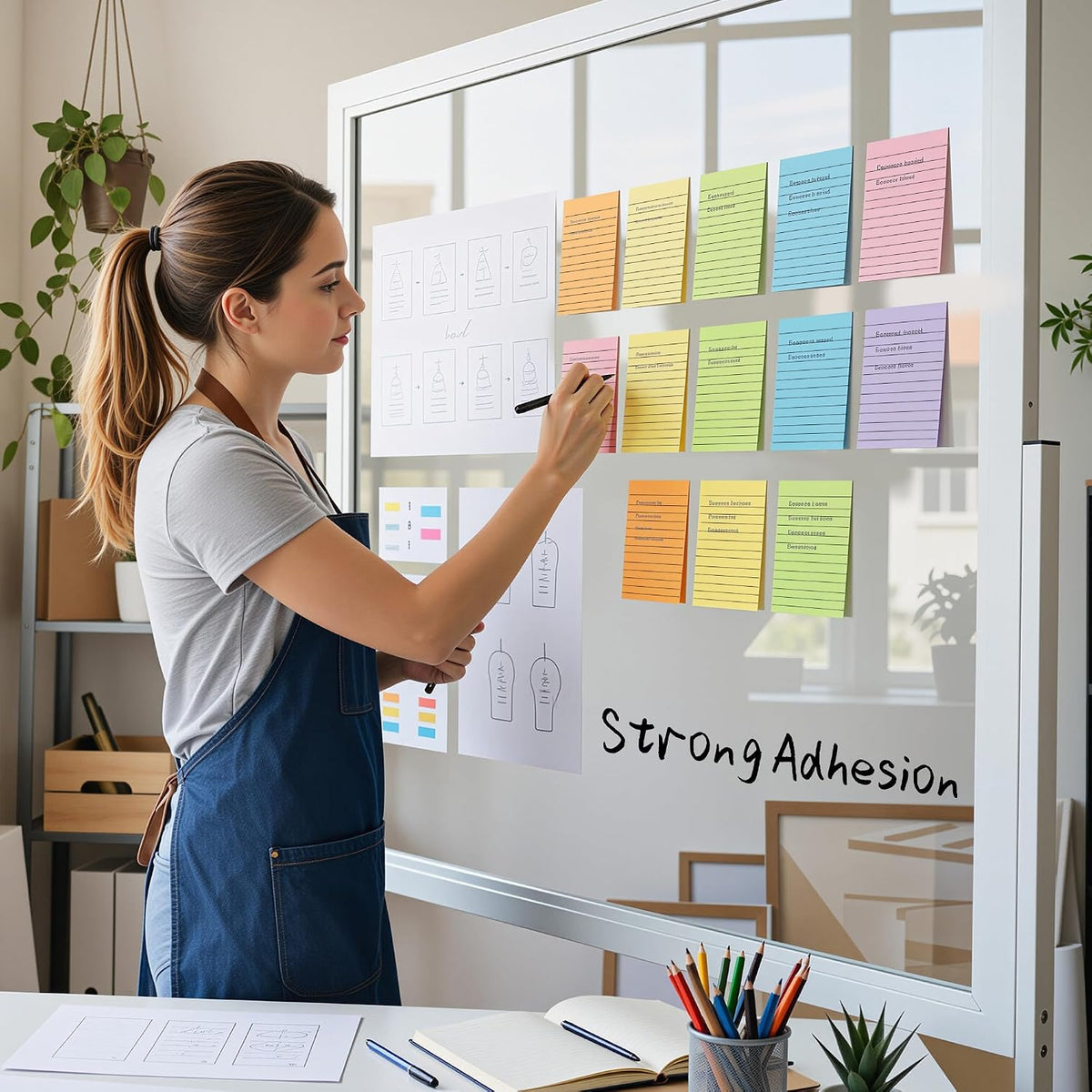 Lined Sticky Notes 4x6 in, Strong Adhesive Self Stick Note Pads