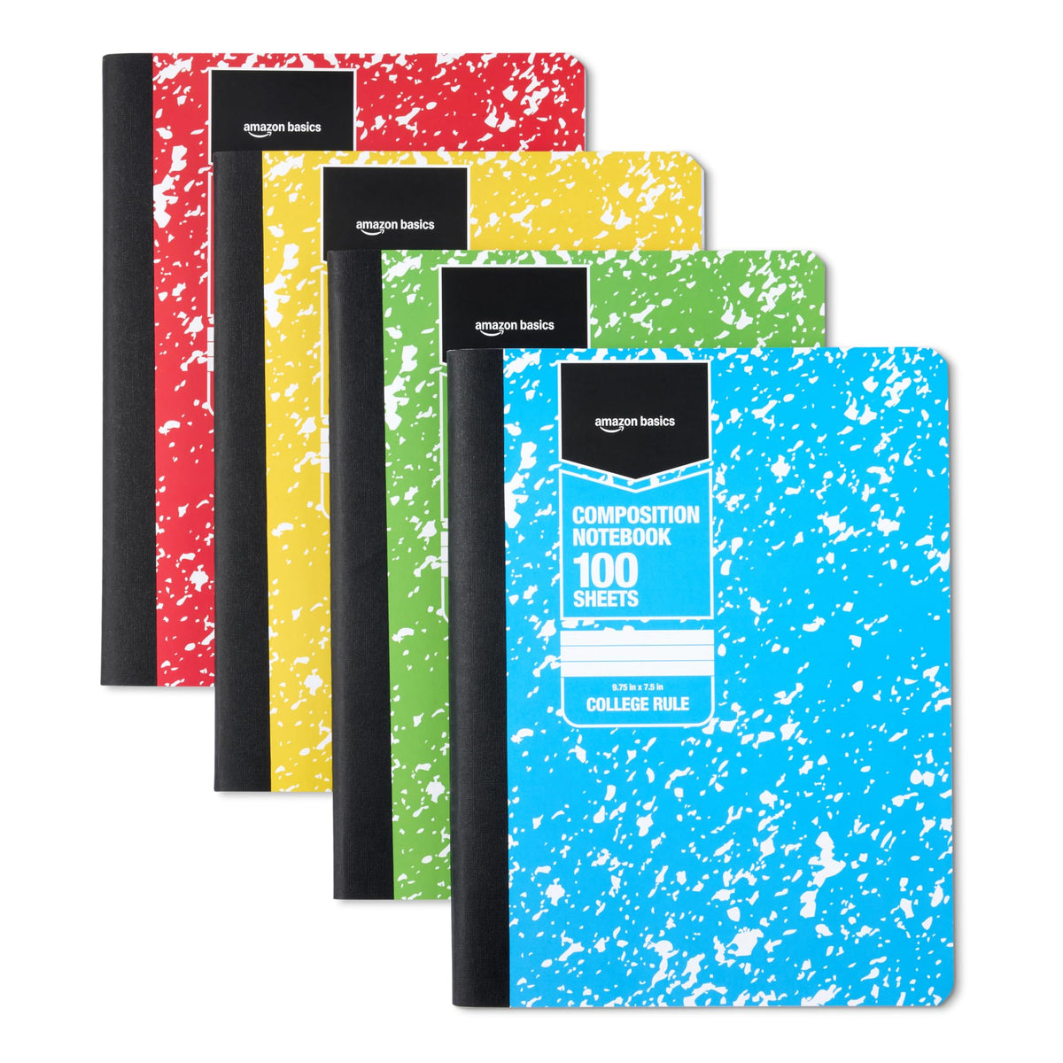Amazon Basics Composition Notebook, College Ruled, 100 Sheets, 9.75" x 7.5", Assorted Marble Colors, 12-Pack
