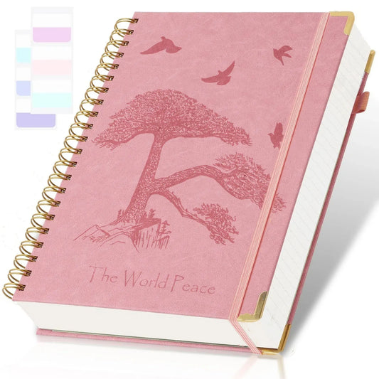 Elegant Spiral Notebook Journal, 300 Pages Leather University Rule, Life Tree Embossed Cover, A5 Size, Ideal for Work School Notes, Women's Diary, Lined Journal Notebook, College Notebook, Spiral Notebooks for Work