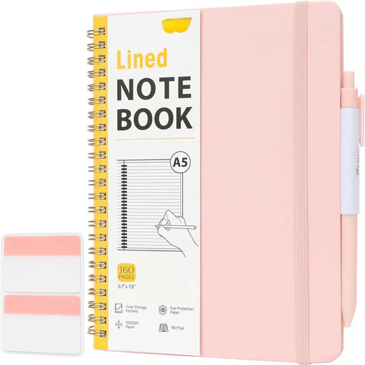 - Lined Spiral Journal Notebook, A5 (5.7"x7.9"), 160 Pages | Hardcover Spiral Bound College Ruled Notebooks with  and Sticky Tabs for Notes, Journaling, School & Daily Planning
