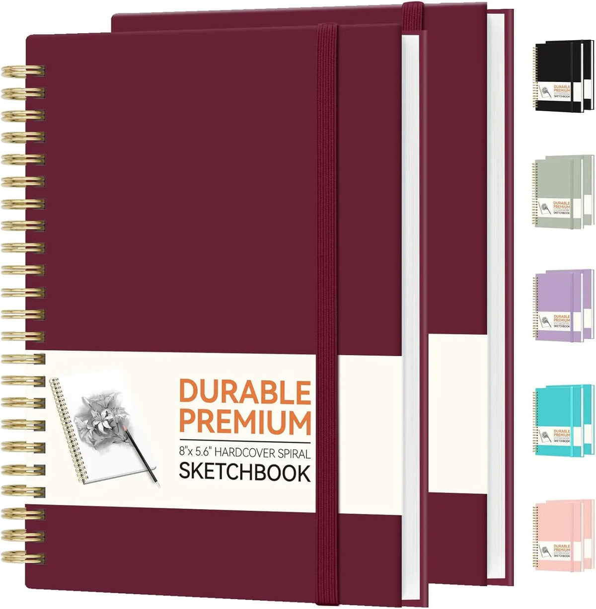 Burgundy Hardcover Spiral Notebooks (2 Count), 5.6”x8” College School Supplies, 100GSM Thick Paper, 100 Pages Each, for Art Students, Scrapbook Makers, Doodling, Office Use