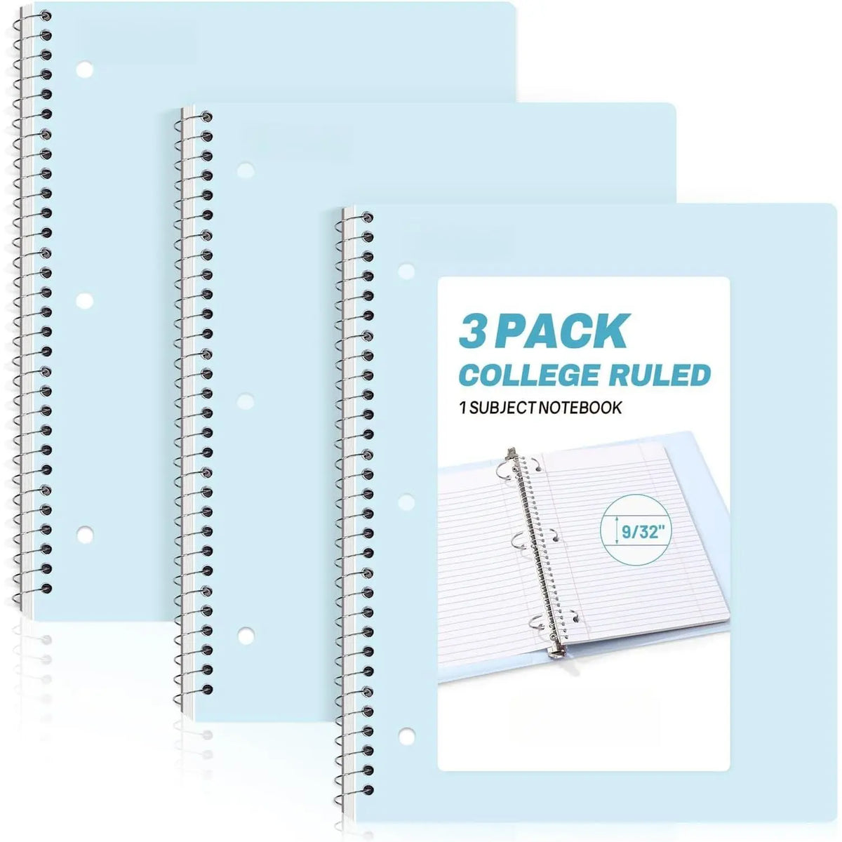 Spiral Notebooks, 3 Pack, 1-Subject, College Ruled Paper, 8" x 10-1/2", 70 Sheets per Notebook,  Aesthetic Colors Spiral Notebooks for School